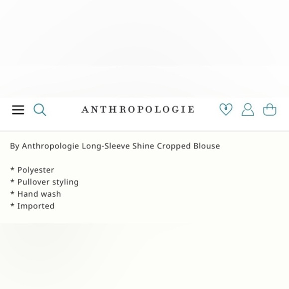 ANTHROPOLOGIE NWOT Long Sleeve Shine Cropped Blouse in Blue Motif - Picture 9 of 9